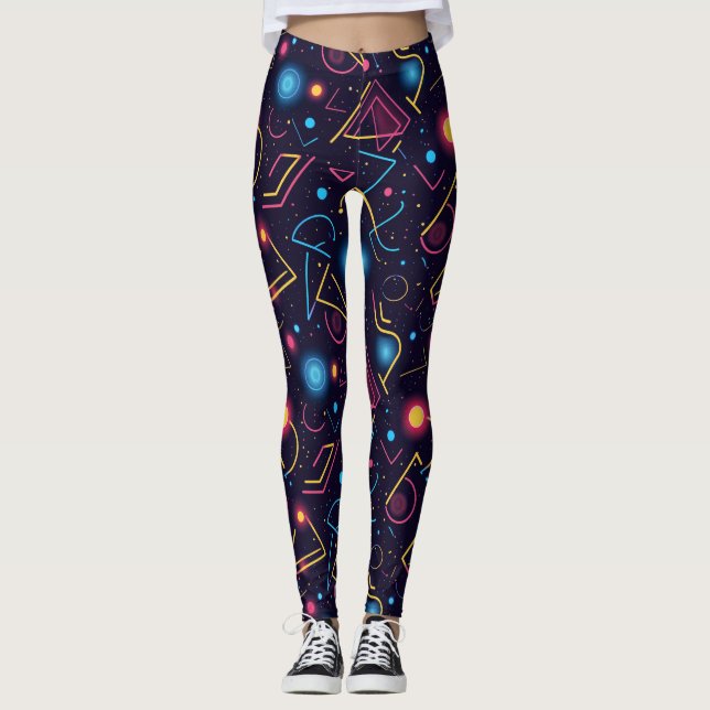 Legging Desenho geométrico de formas neon abstratas (Frente)