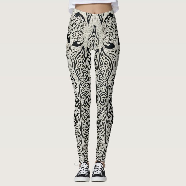 Legging Desenho Intrincado da Árvore da Vida em Entrelaçam (Frente)
