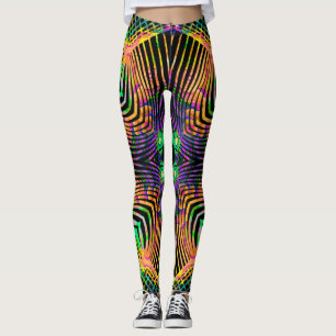 Legging Desenho Kaleidoscópico Ousado com Linhas Verdes e