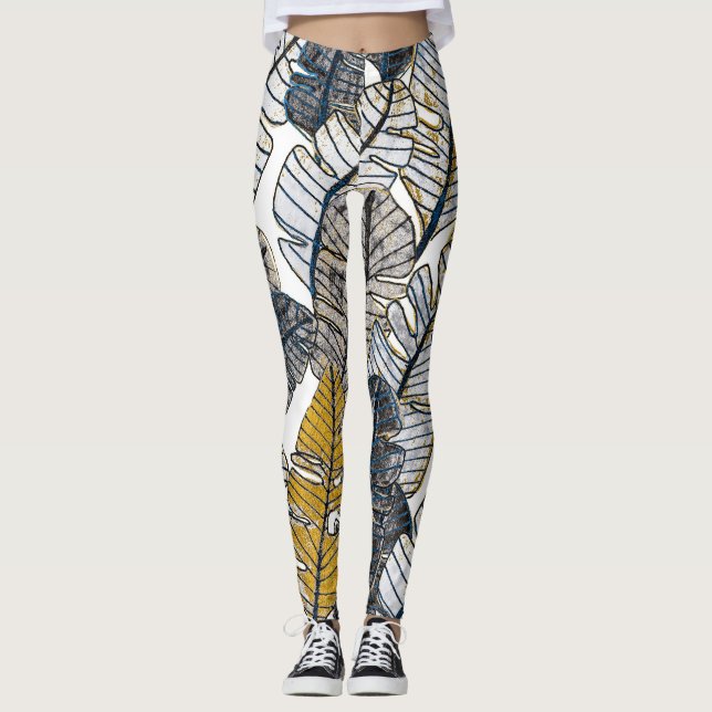 Legging Desenho manual: Folhas tropicais (Frente)