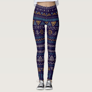 Legging Desenho-Mão Tribal: Padrão Étnico-Sem-Mão