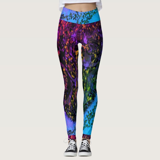 Legging Desenho MODERN de abstrato em mosaico azul-roxo (Frente)
