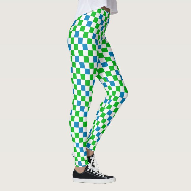 Legging Desenho Xadrez Azul Branco Verde (Direita)