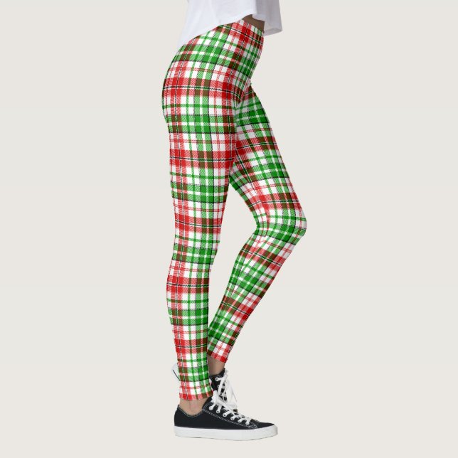 Legging Desenho Xadrez Escocês Branco Vermelho Verde (Direita)