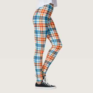 Legging Desenho Xadrez Escocês Laranja Azul Branco