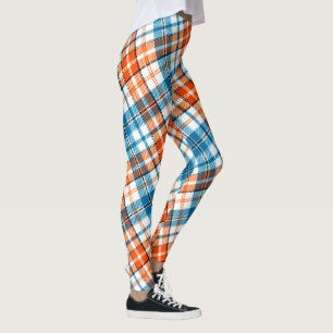 Legging Desenho Xadrez Escocês Laranja Azul Branco