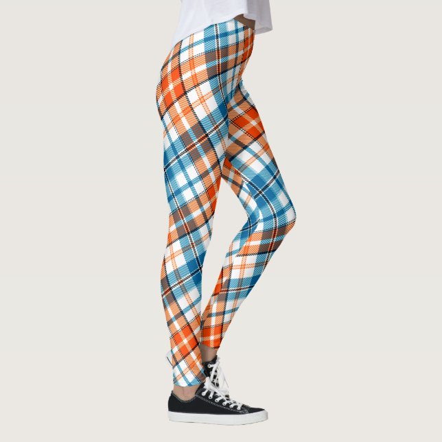 Legging Desenho Xadrez Escocês Laranja Azul Branco (Direita)
