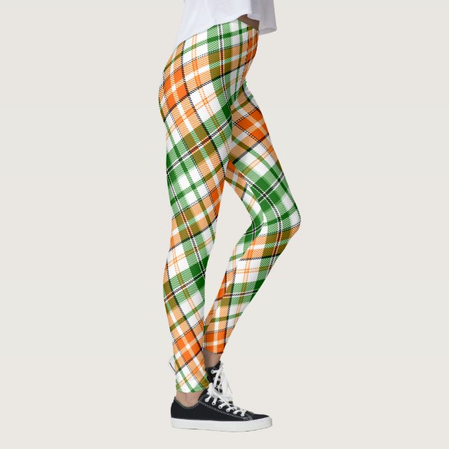 Legging Desenho Xadrez Escocês Laranja Verde Branco (Direita)