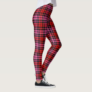 Legging Desenho Xadrez Escocês Plaid Preto Rosa Vermelho 