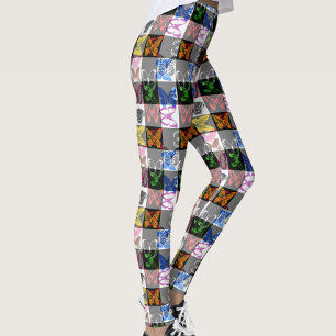 Legging Desenho Xadrez Plaid Borboleta Colorida 