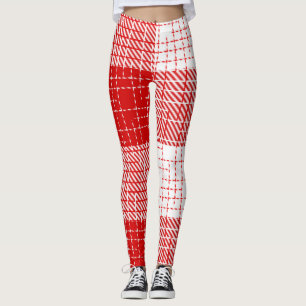 Legging Desenho Xadrez Quadrados Grandes Vermelho e Branco