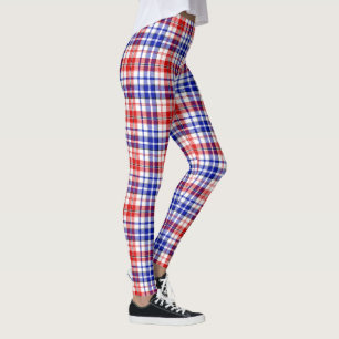 Legging Desenho Xadrez Tartan Branco Vermelho Azul