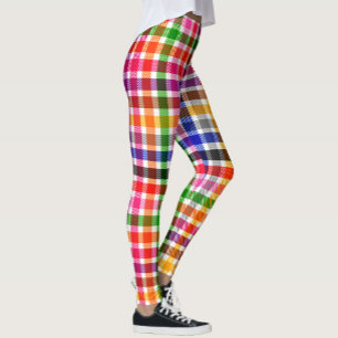 Legging Desenho Xadrez Tártan em Twill Colorido Branco