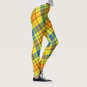 Legging Desenho Xadrez Tartan Laranja Azul Amarelo