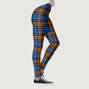 Legging Desenho Xadrez Tartan Laranja Azul Preto