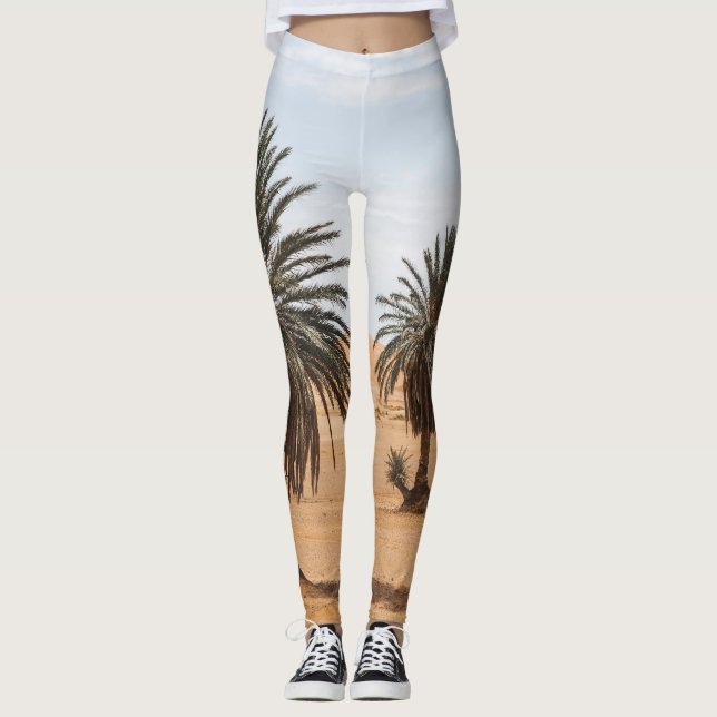 Legging Desert Oasis: Paisagem das Palmas do Saara. (Frente)
