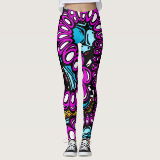 Legging Design Abstrato Azul Roxo de na moda Alto Nível