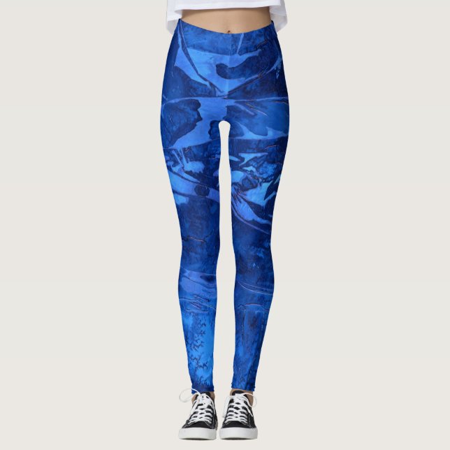 Legging Design abstrato, blues oceânicos de profundidade (Frente)