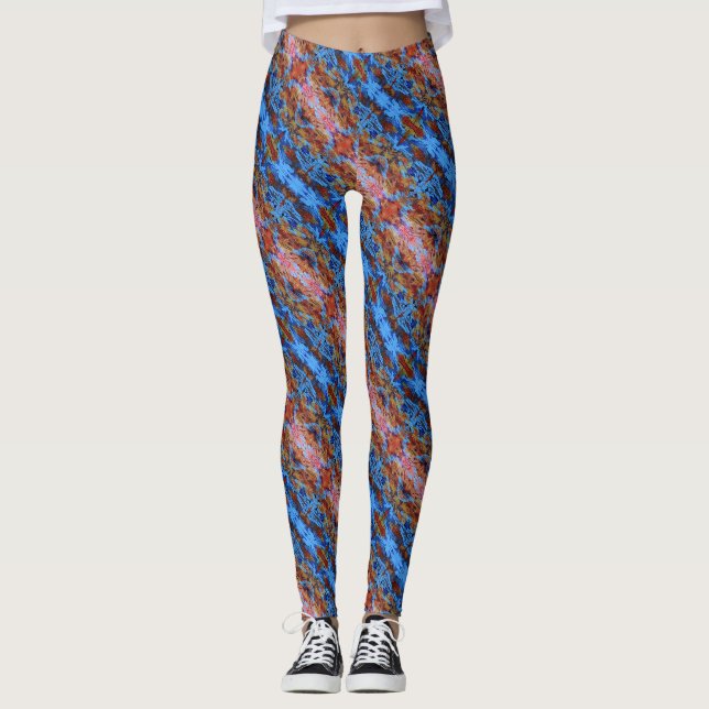 Legging Design abstrato das tiras espiraladas azuis e cor- (Frente)