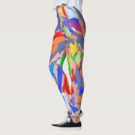 Legging Design Abstrato Divertido Vermelho Rosa Azul Doura