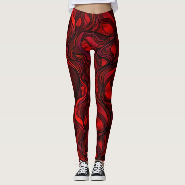 Legging Design abstrato do arco-íris do vermelho (Frente)