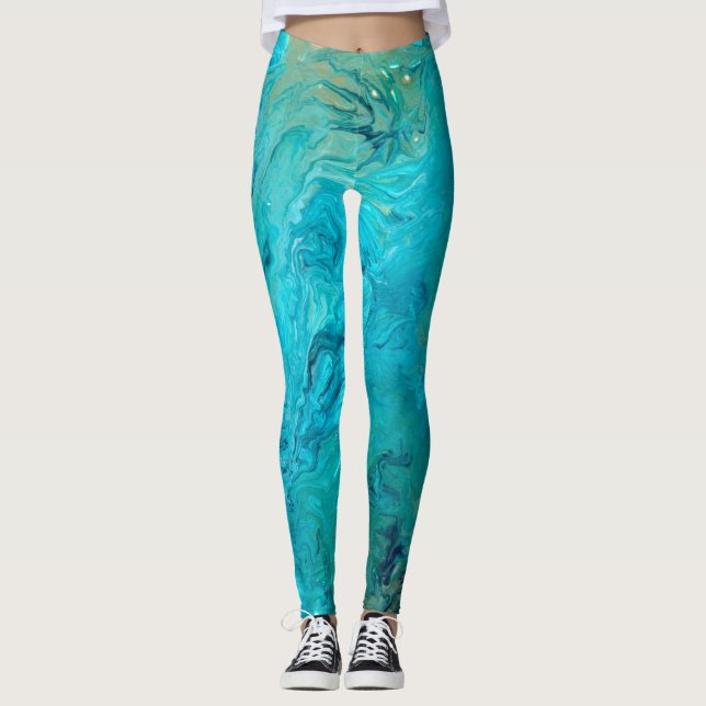 Legging Design abstrato e único esmeraldo azul (Frente)