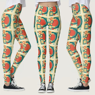 Legging Design Abstrato em Estilo Retro Geométrico Risogra