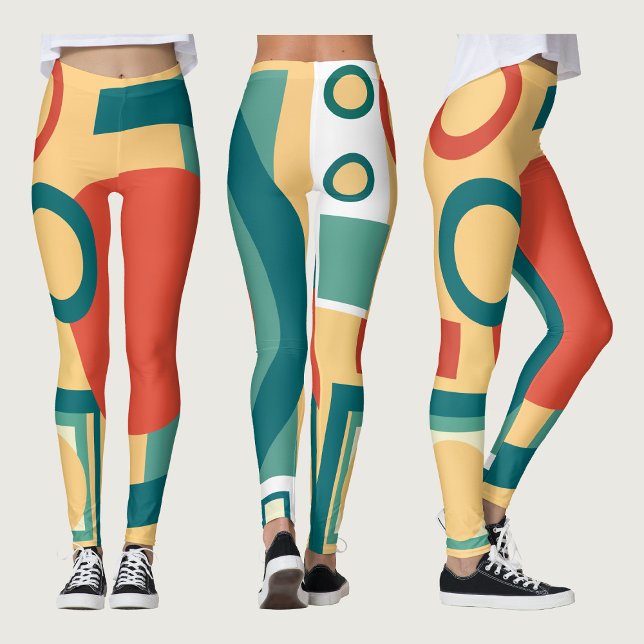 Legging Design Abstrato em Estilo Retro Geométrico Risogra (Retro Geometric Risograph Style Abstract Design. Leggings)