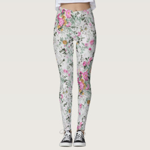 Legging Design artístico floral rosa e verde