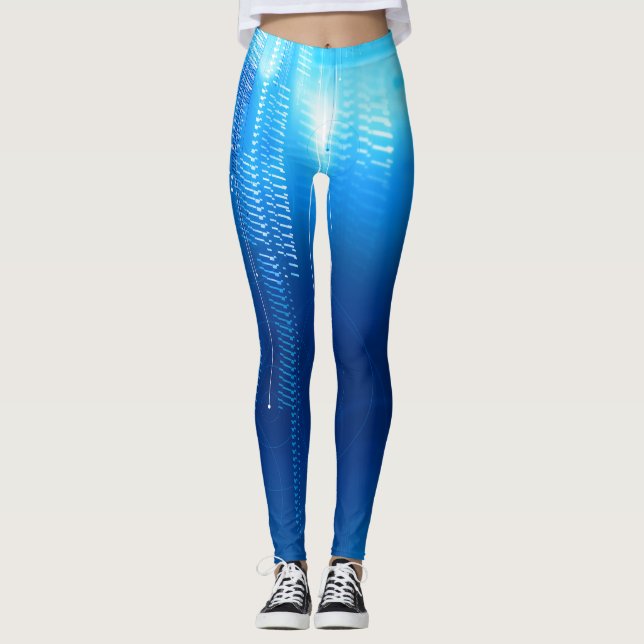 Legging Design azul-futurista nas pernas (Frente)