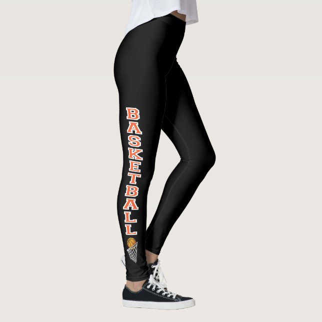 Legging Design branco e alaranjado do basquetebol no preto (Direita)