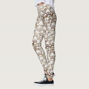 Legging Design branco e castanho com a face mais alta