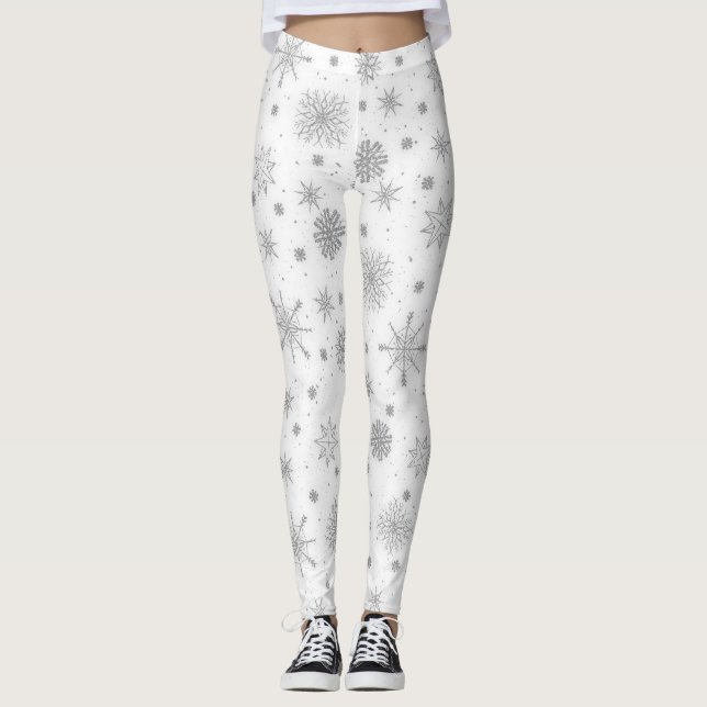 Legging Design Branco Silver Snowflakes (Frente)