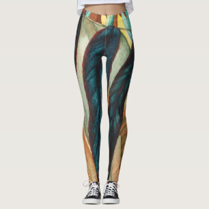 Legging design colorido folha da arte moderna das formas