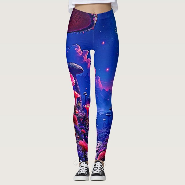 Legging Design da Noite de Cogumelos Encantada (Frente)