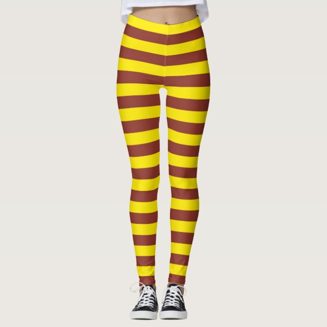 Legging Design das faixas amarelas e castanhas (Frente)