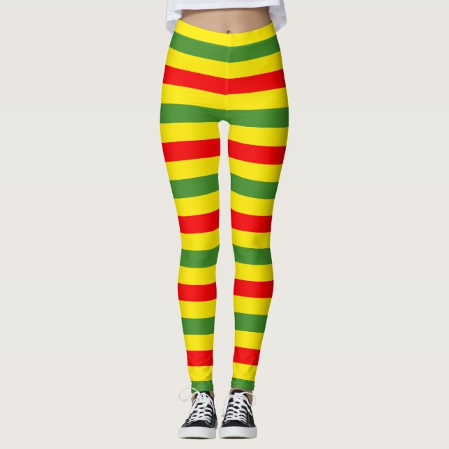 Legging Design das faixas verdes amarelas vermelhas (Frente)