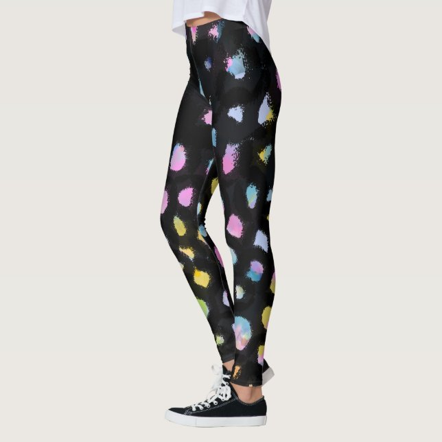 Legging Design de abertura do arco-íris no fundo preto (Esquerda)