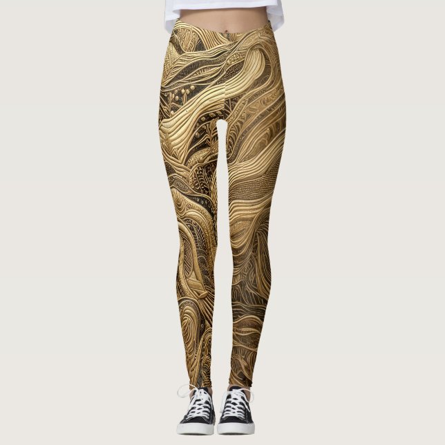 Legging Design de abstrato Dourado colado (Frente)