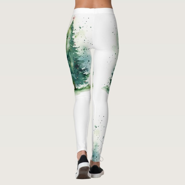 Legging Design de aquarela da árvore de Natal (Verso)