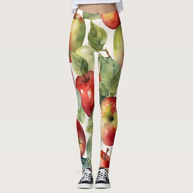 Legging design de aquarela de maçãs frescas (Frente)