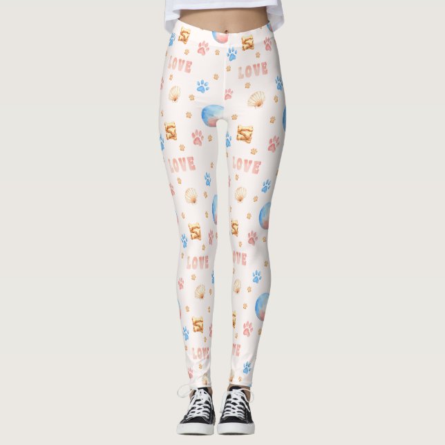 Legging Design de Aquarela "LOVE" com impressões de pata d (Frente)