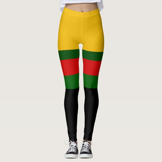 Legging Design de Bloco de Cor Vermelho Verde Amarelo (Frente)