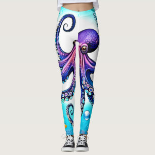 Legging Design de Brilho de Octopus Coral