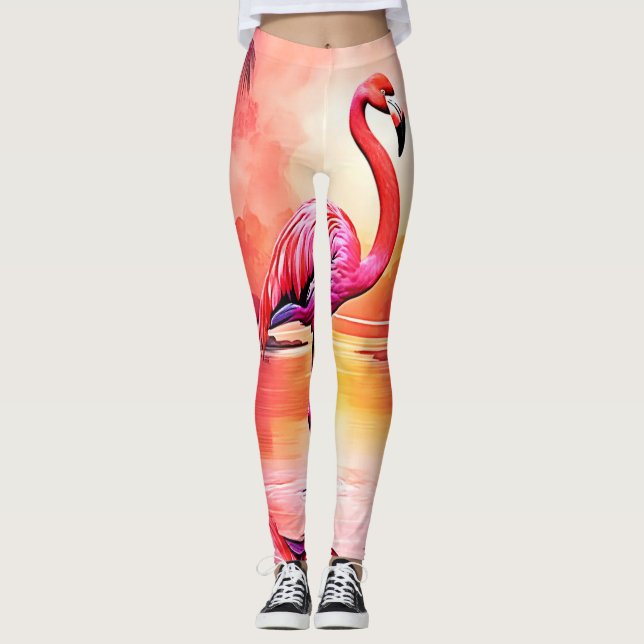 Legging Design de Brilho Tropical de Flamingo Vibrante (Frente)