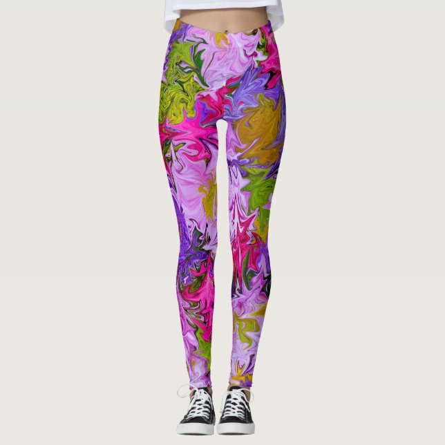 Legging Design de Buquê de Abstrato Floral de Cores (Frente)