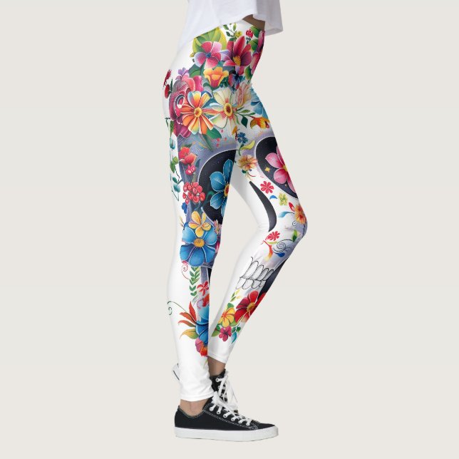 Legging Design de Caveira Floral (Direita)