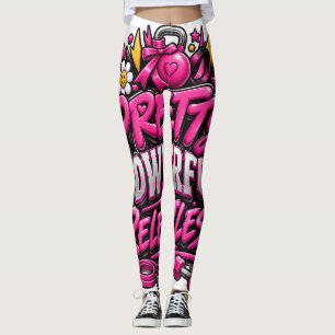 Legging Design de Citação de Academia Rosa Implacável Pode