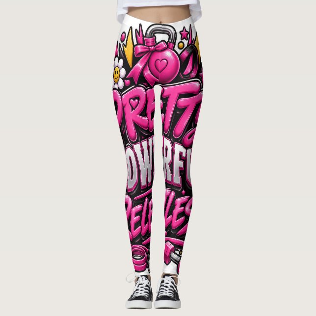 Legging Design de Citação de Academia Rosa Implacável Pode (Frente)