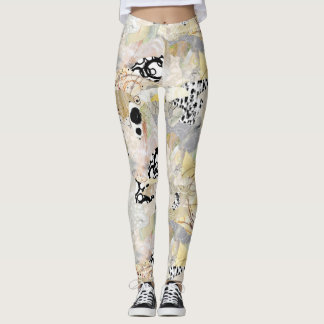 Legging Design de Colagem Abstrata Elegante Neutra